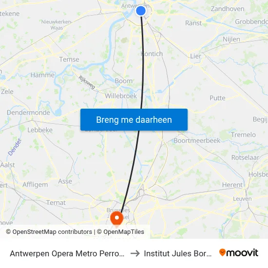 Antwerpen Opera Metro Perron A to Institut Jules Bordet map