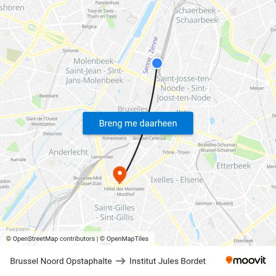 Brussel Noord Opstaphalte to Institut Jules Bordet map