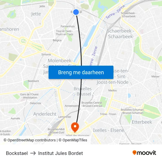 Bockstael to Institut Jules Bordet map