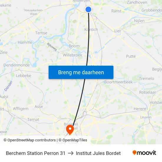 Berchem Station Perron 31 to Institut Jules Bordet map