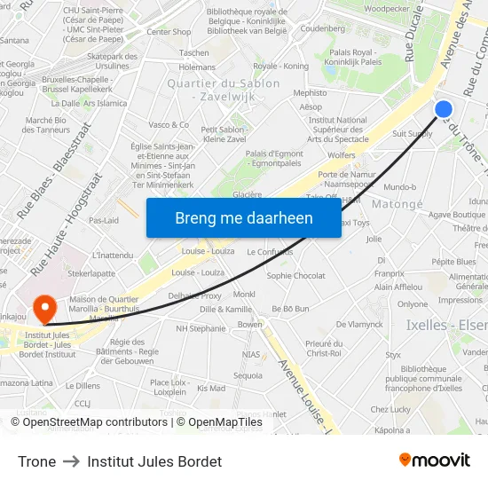 Trone to Institut Jules Bordet map
