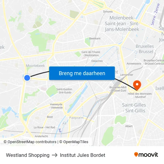 Westland Shopping to Institut Jules Bordet map