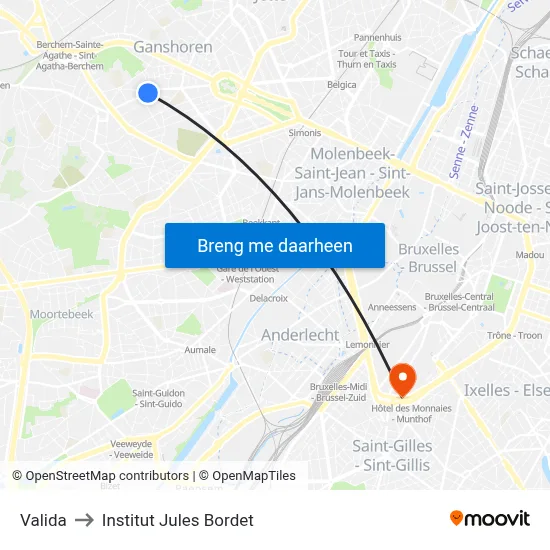 Valida to Institut Jules Bordet map