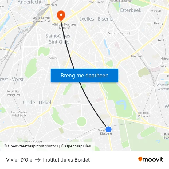 Vivier D'Oie to Institut Jules Bordet map