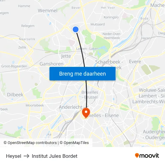 Heysel to Institut Jules Bordet map