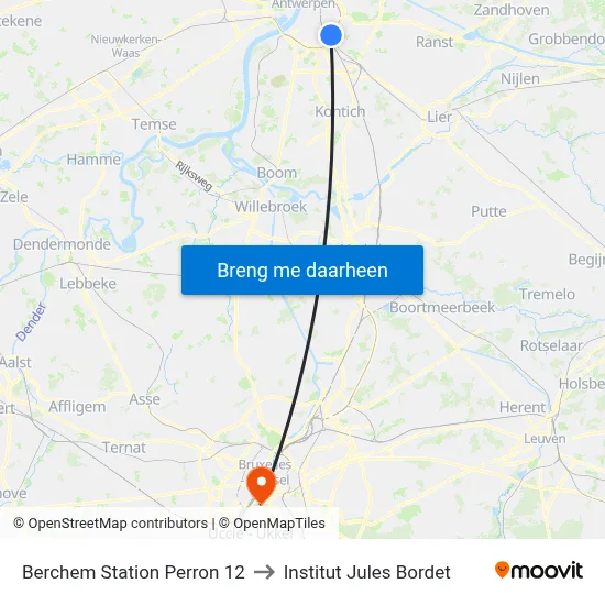 Berchem Station Perron 12 to Institut Jules Bordet map