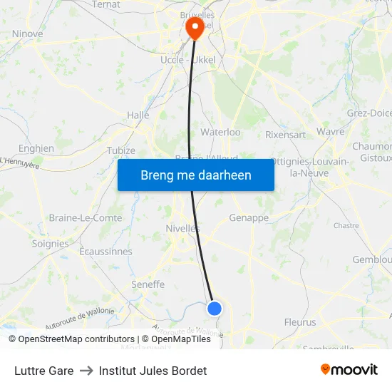 Luttre Gare to Institut Jules Bordet map