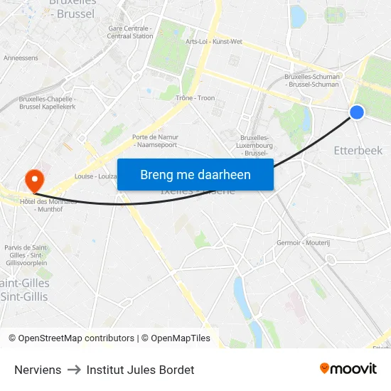 Nerviens to Institut Jules Bordet map
