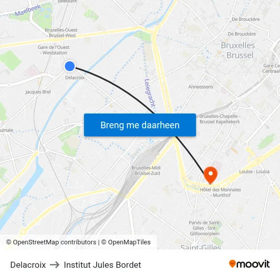 Delacroix to Institut Jules Bordet map
