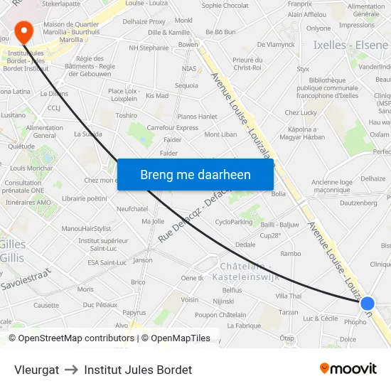 Vleurgat to Institut Jules Bordet map