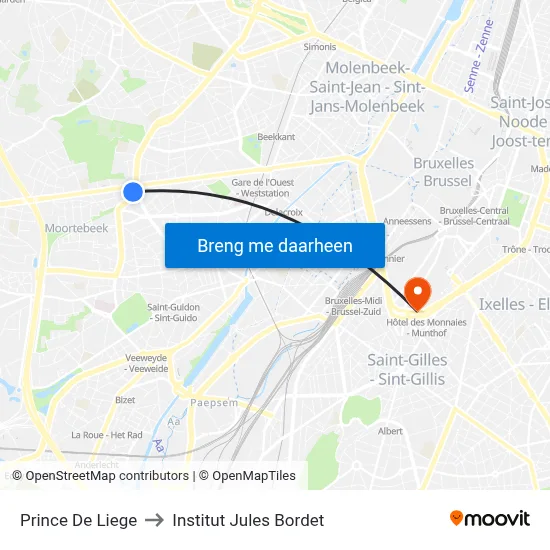 Prince De Liege to Institut Jules Bordet map