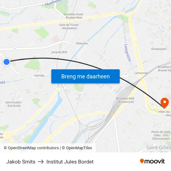 Jakob Smits to Institut Jules Bordet map