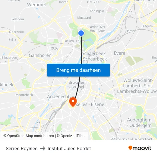 Serres Royales to Institut Jules Bordet map
