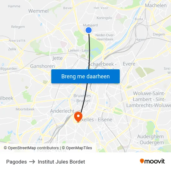 Pagodes to Institut Jules Bordet map