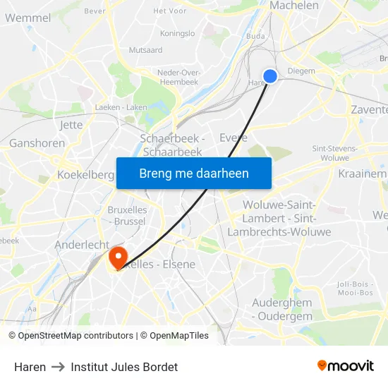 Haren to Institut Jules Bordet map