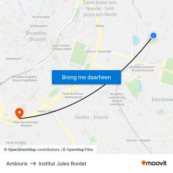 Ambiorix to Institut Jules Bordet map