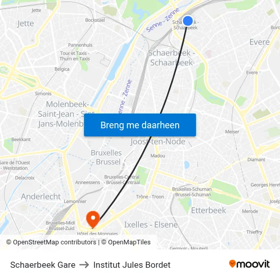 Schaerbeek Gare to Institut Jules Bordet map