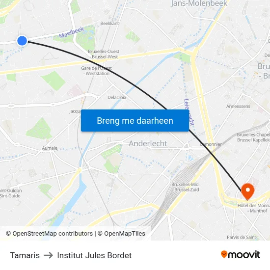 Tamaris to Institut Jules Bordet map