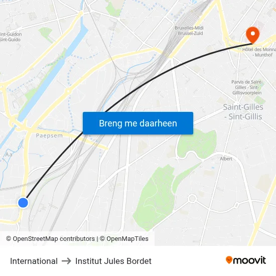 International to Institut Jules Bordet map
