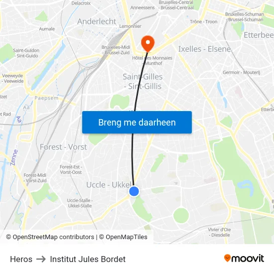 Heros to Institut Jules Bordet map