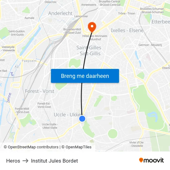 Heros to Institut Jules Bordet map