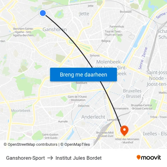 Ganshoren-Sport to Institut Jules Bordet map