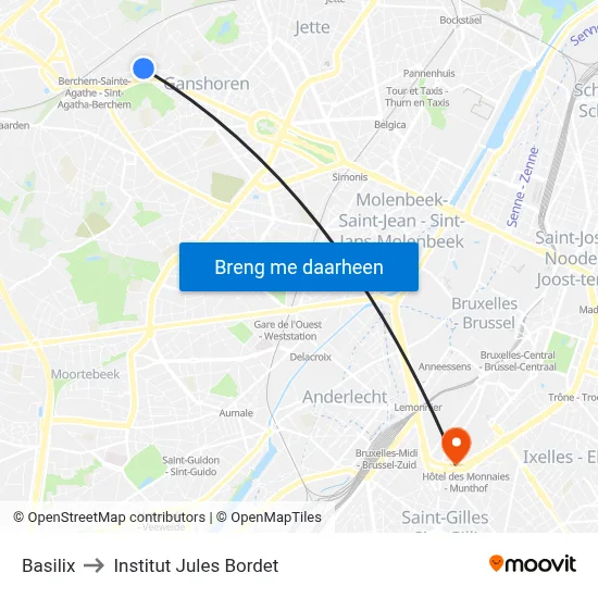 Basilix to Institut Jules Bordet map