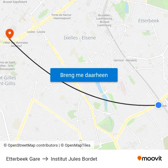 Etterbeek Gare to Institut Jules Bordet map