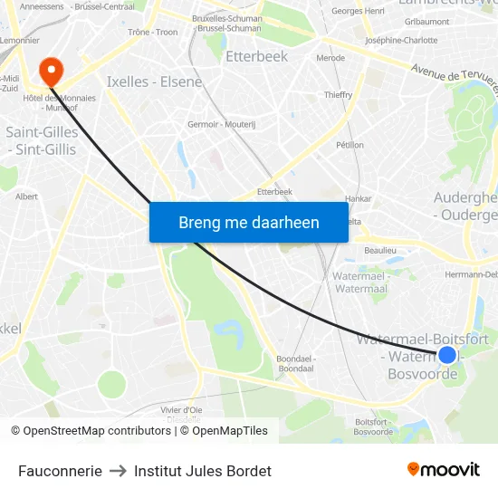Fauconnerie to Institut Jules Bordet map