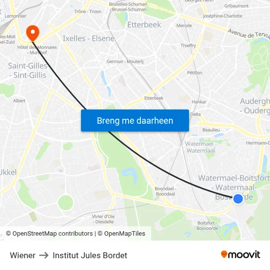 Wiener to Institut Jules Bordet map