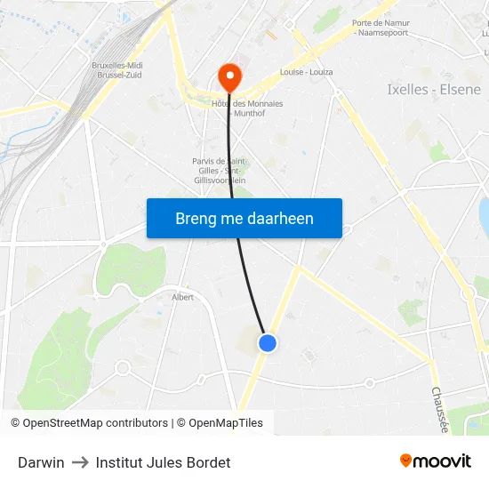 Darwin to Institut Jules Bordet map