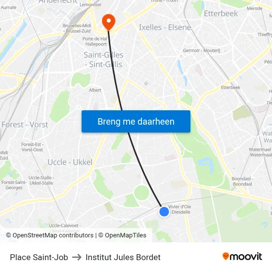Place Saint-Job to Institut Jules Bordet map