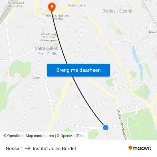 Gossart to Institut Jules Bordet map