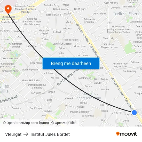 Vleurgat to Institut Jules Bordet map