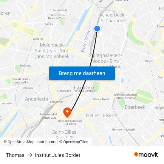Thomas to Institut Jules Bordet map