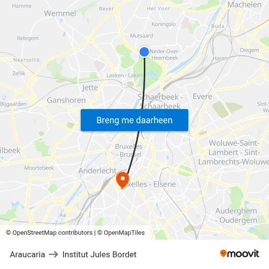 Araucaria to Institut Jules Bordet map