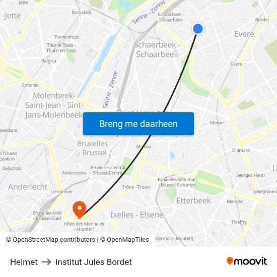 Helmet to Institut Jules Bordet map