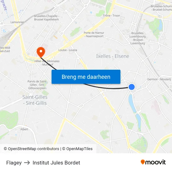 Flagey to Institut Jules Bordet map