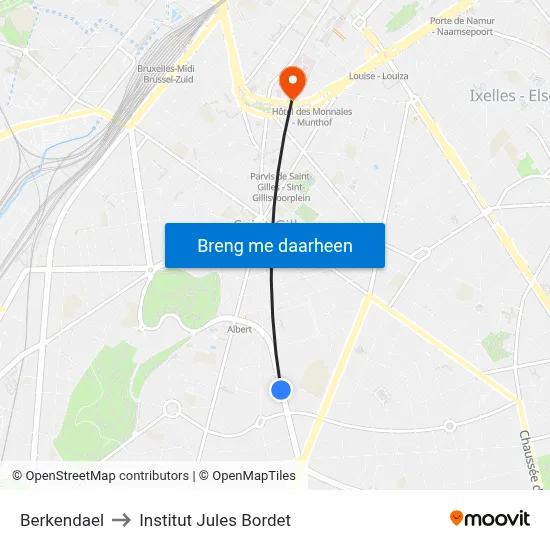 Berkendael to Institut Jules Bordet map