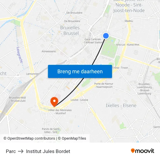 Parc to Institut Jules Bordet map