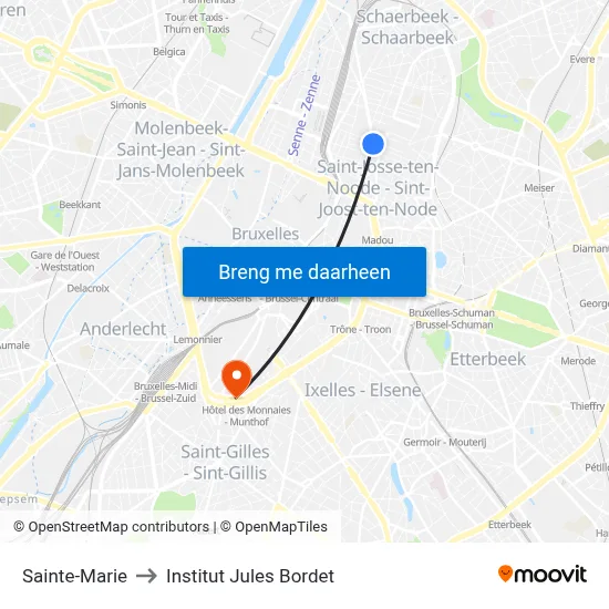 Sainte-Marie to Institut Jules Bordet map