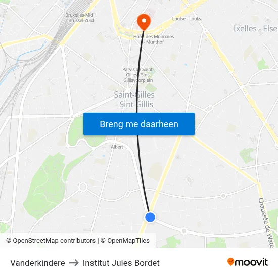 Vanderkindere to Institut Jules Bordet map