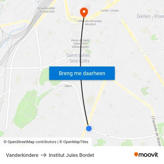 Vanderkindere to Institut Jules Bordet map