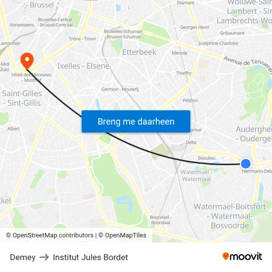 Demey to Institut Jules Bordet map