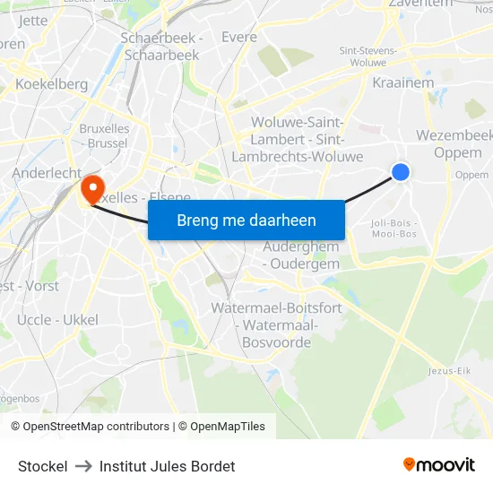 Stockel to Institut Jules Bordet map