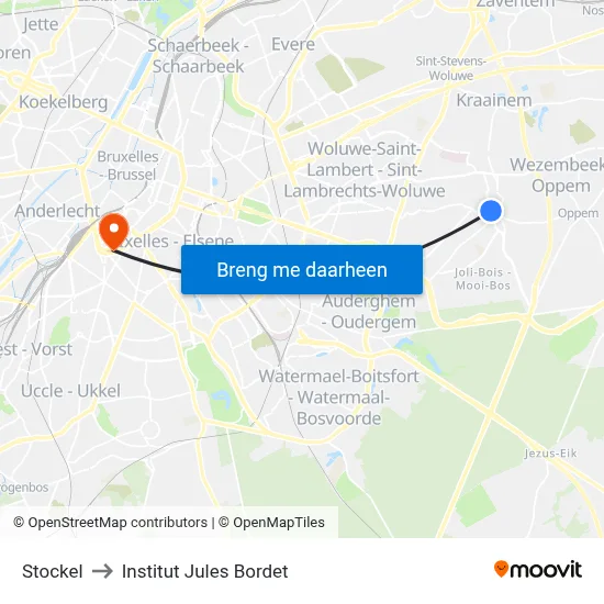 Stockel to Institut Jules Bordet map