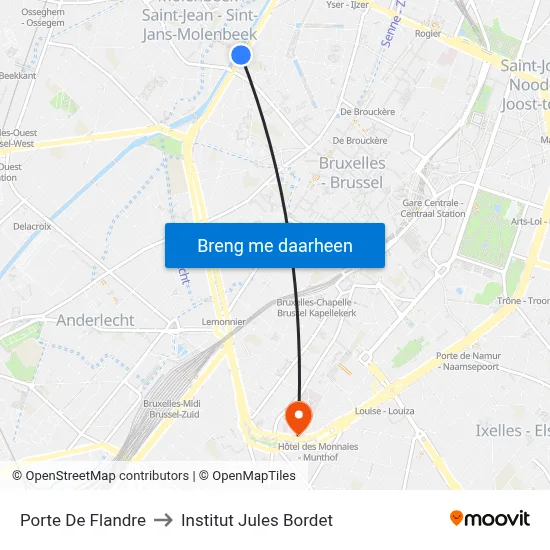 Porte De Flandre to Institut Jules Bordet map