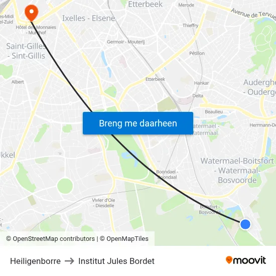 Heiligenborre to Institut Jules Bordet map
