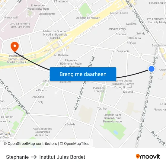 Stephanie to Institut Jules Bordet map