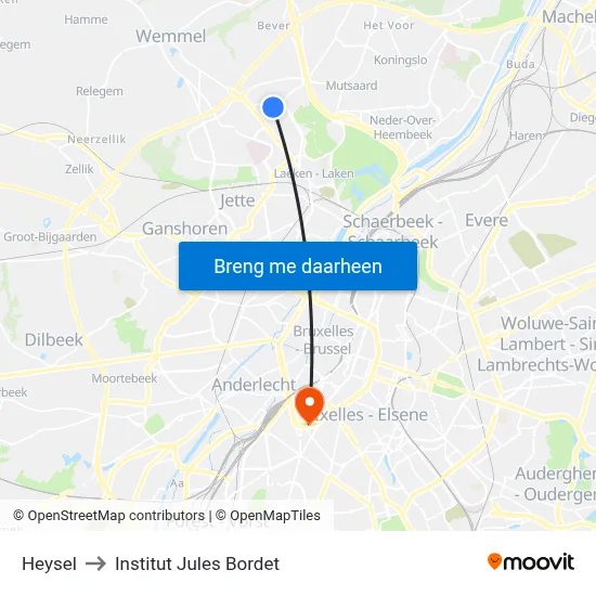 Heysel to Institut Jules Bordet map
